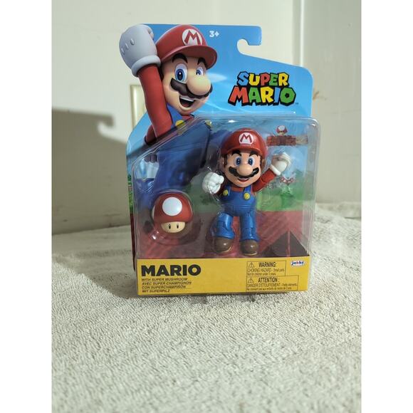 Nintendo Super Mario 4 inch Articulated Figure with Red Super Mushroom Power‎ up - Picture 1 of 6